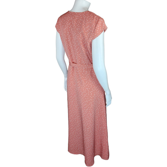 Madison Womens Medium Peach Polka Dot Wrap Dress With Belt V-Neck Short Sleeve - Picture 8 of 12